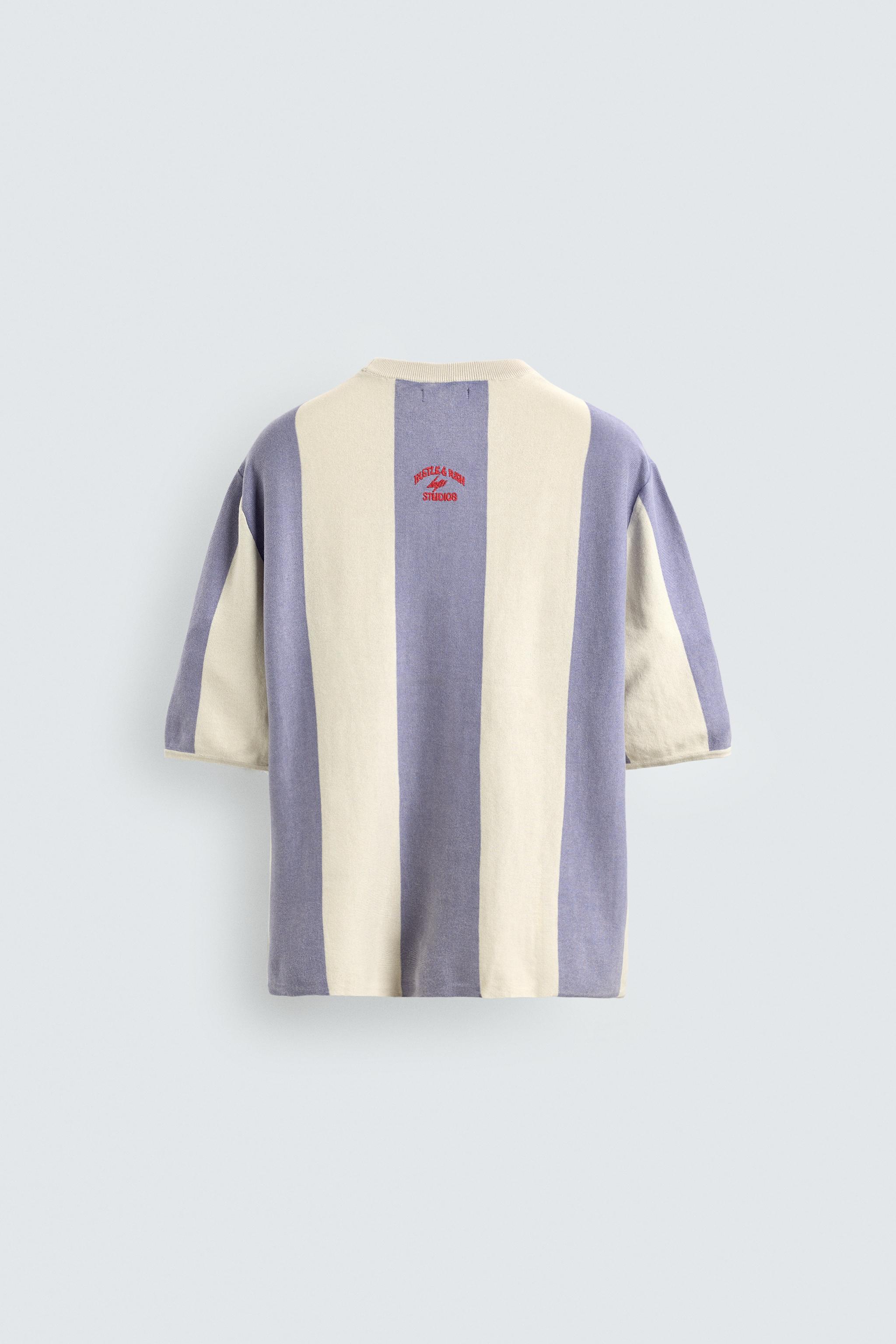 EMBROIDERED PATCH STRIPED KNIT T-SHIRT